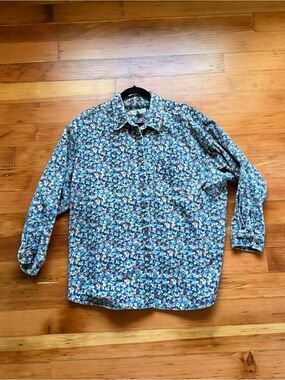 Vintage Eddie Bauer Women's Floral Corduroy Button-Up Shirt Size XXL